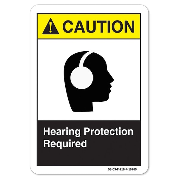 ANSI Caution Sign, Hearing Protection Required, 18in X 12in Aluminum, 12" H, 18" W, Landscape